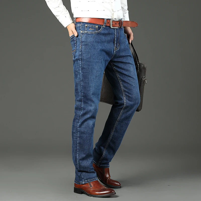 2026 Top Brand Washed Jeans Trousers Four Season Men's High Quality Jeans Business Casual High Waist Denim Pants