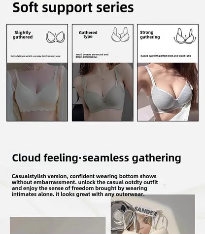 6cm Thickened Push-Up Bra for Small Chest Wireless No Steel Ring Letter Print Adjustable Straps Anti-Slip Pads Seamless Lingerie