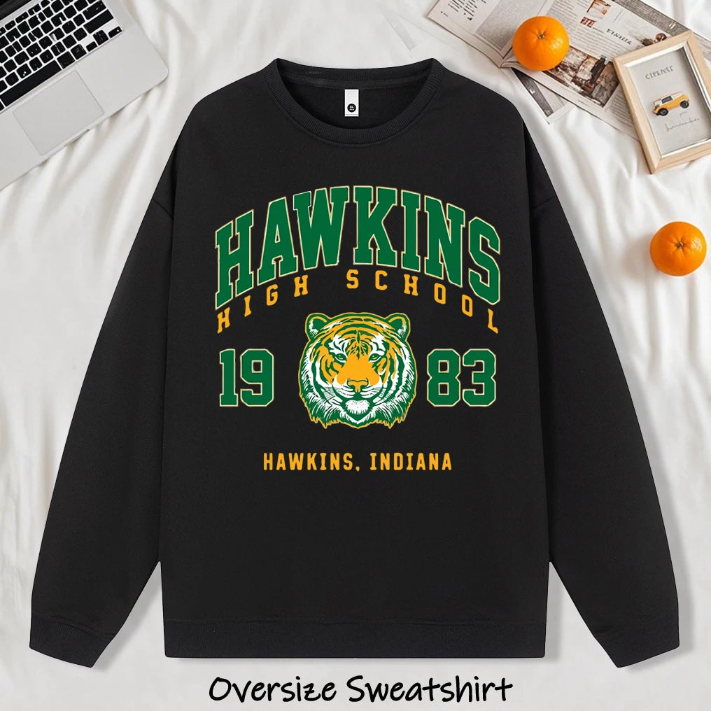 Hawkins 1983 Mighty Tiger Pullover For Men Autumn Oversize Long Sleeve Casual All-Match Clothing Unisex O-Neck Fashion Retro Top