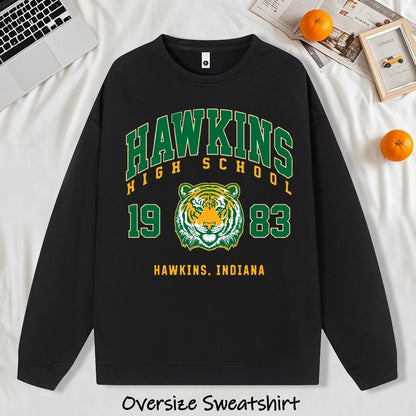 Hawkins 1983 Mighty Tiger Pullover For Men Autumn Oversize Long Sleeve Casual All-Match Clothing Unisex O-Neck Fashion Retro Top