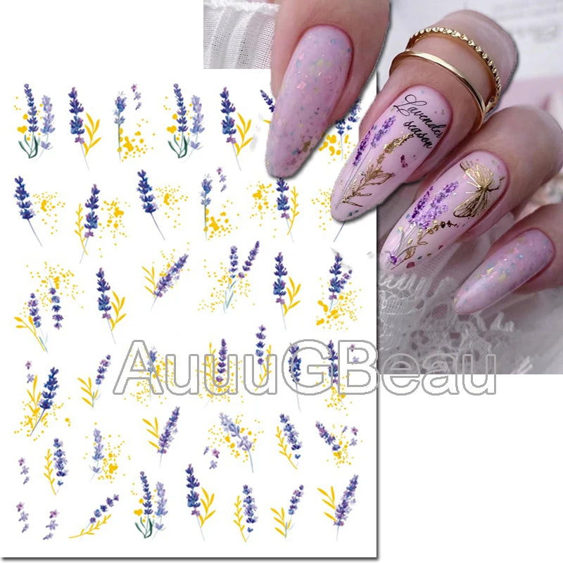 3d Nails Art Decals Spring Fruits Pink Full Tips Peony Magnolia Flowers Adhesive Sliders Stickers Decoration For Nails Manicure