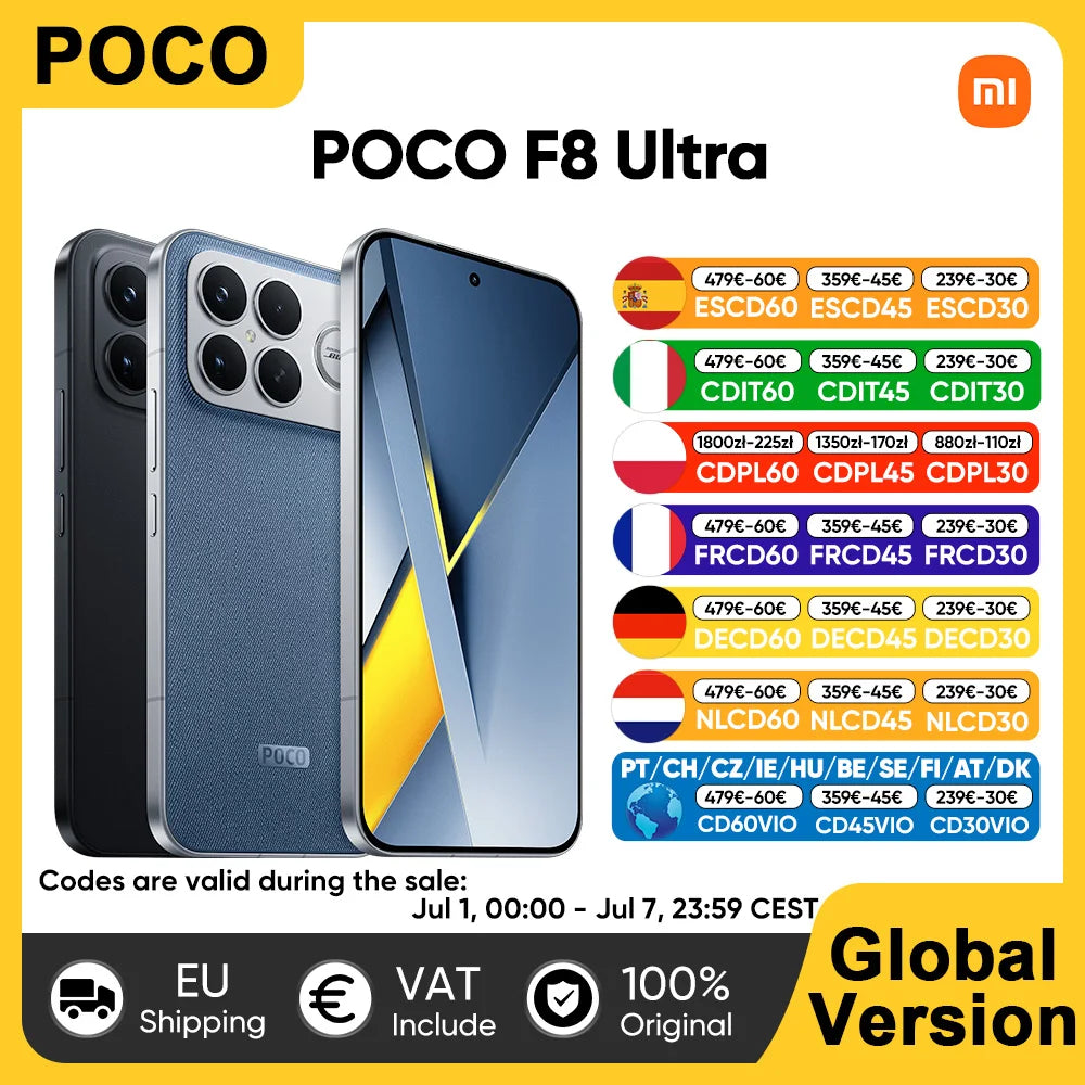 Global Version POCO F8 Ultra 5G Smartphone Snapdragon® 8 Elite Gen 5 6500mAh 100W HyperCharge 6.9" Eye-care AMOLED display NFC