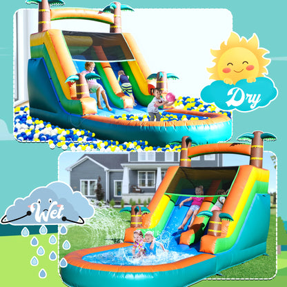 6.4m Commercial Inflatable Bounce House Tropical Water Slide Pool 950w Blower Children's playground, children's toys