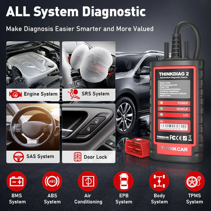THINKCAR Thinkdiag 2 OBD2 scanner with CANFD support, all systems diagnostics tools with 15 reset functions, two-way scanning, ECU coding.