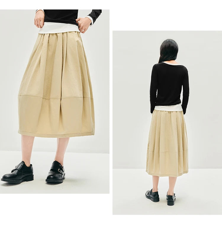 Semir Skirt Women's Solid Textured A-Line High Waist – Casual Long With Elastic Band Woman Clothing