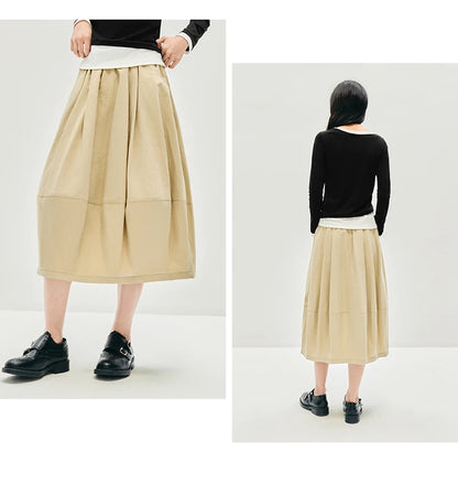 Semir Skirt Women's Solid Textured A-Line High Waist – Casual Long With Elastic Band Woman Clothing