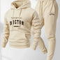 Men's Boston print hooded sweatshirt and sweatpants soft and comfortable thin velvet warm sweatpants set autumn and winter