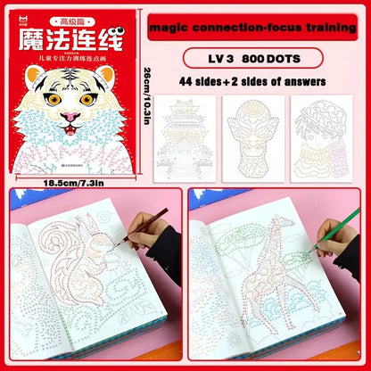 46-Page Advanced Magic Connect-the-Dots Maze Game Book, Focus Training Coloring Pages, Logical Thinking Exercises