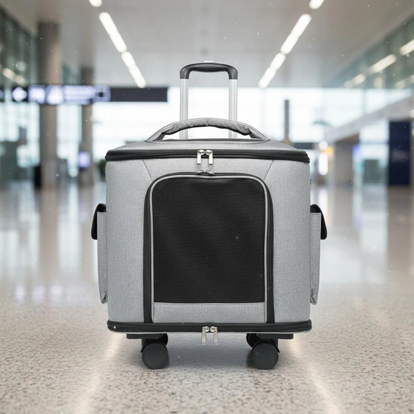 Rolling Pet Carrier Quiet Wheels Feline Carrier Suitcase Feline Travel Bag Large Capacity Portable for Outdoor