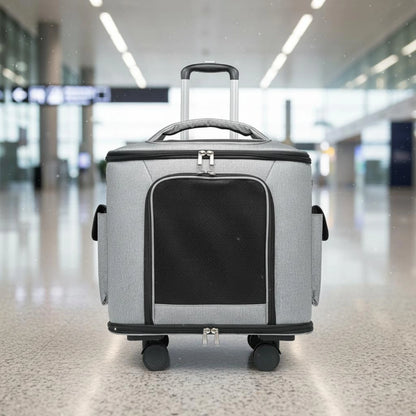 Rolling Pet Carrier Quiet Wheels Feline Carrier Suitcase Feline Travel Bag Large Capacity Portable for Outdoor
