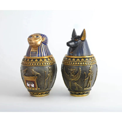 Egyptian Canopic Jar Pet Memorial Urn Anubis Decor Ceramic Ash Keeper Home Art Sculpture Handmade Funeral Keepsake