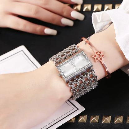 Luxury Noble Gold Ladies Quartz Watch Fashion Women's Skeleton Bracelet full Dress Clock Watches