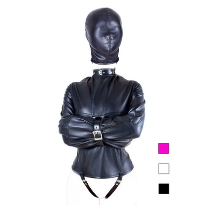 PU Leather Straitjacket Bondage Hood Mask BDSM Roleplay Clubwear Dog Cosplay Headgear Body Bondage Sex Toy for Women and Men