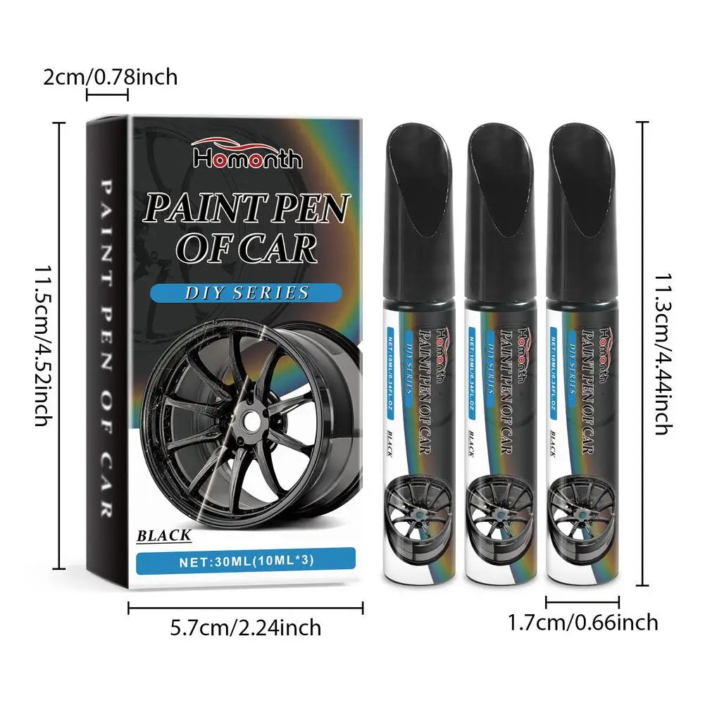 3pcs Black Alloy Wheel Scratch Repair Pen Set Professional Car Rim Scuff Remover DIY Touch-Up Paint Kit for Gloss Black Wheels