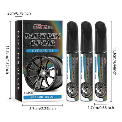 3pcs Black Alloy Wheel Scratch Repair Pen Set Professional Car Rim Scuff Remover DIY Touch-Up Paint Kit for Gloss Black Wheels