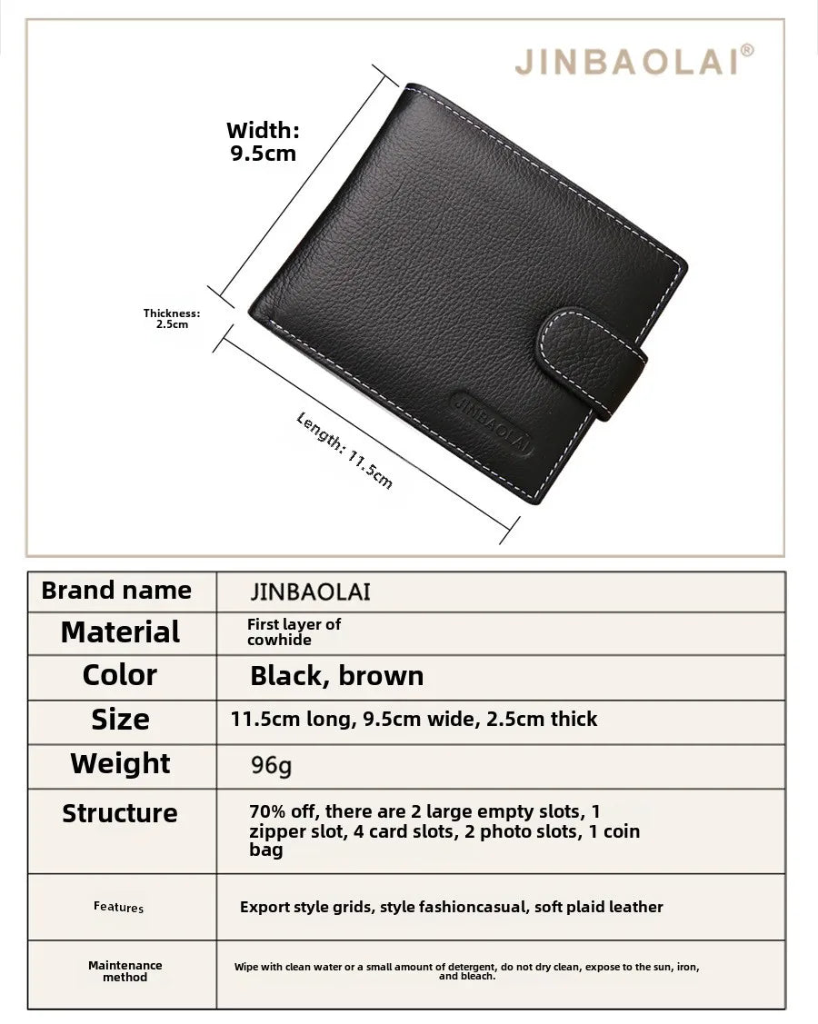 100% Genuine Leather Men Wallets Premium Product Real Cowhide Wallets for Man Short Black Walet Portefeuille Homme