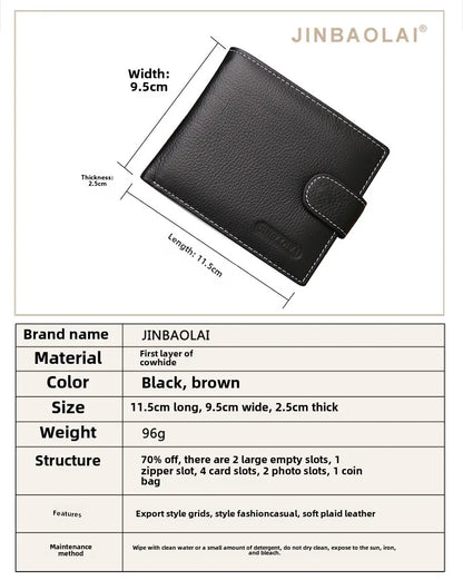 100% Genuine Leather Men Wallets Premium Product Real Cowhide Wallets for Man Short Black Walet Portefeuille Homme
