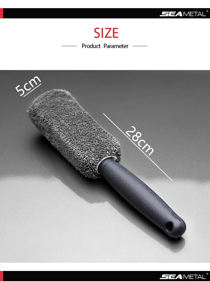 SEAMETAL Microfiber Car Wheel Tire Rim Brush Auto Wheel Cleaning Tool Wash Towel with Plastic Handle Car Washing Accessories