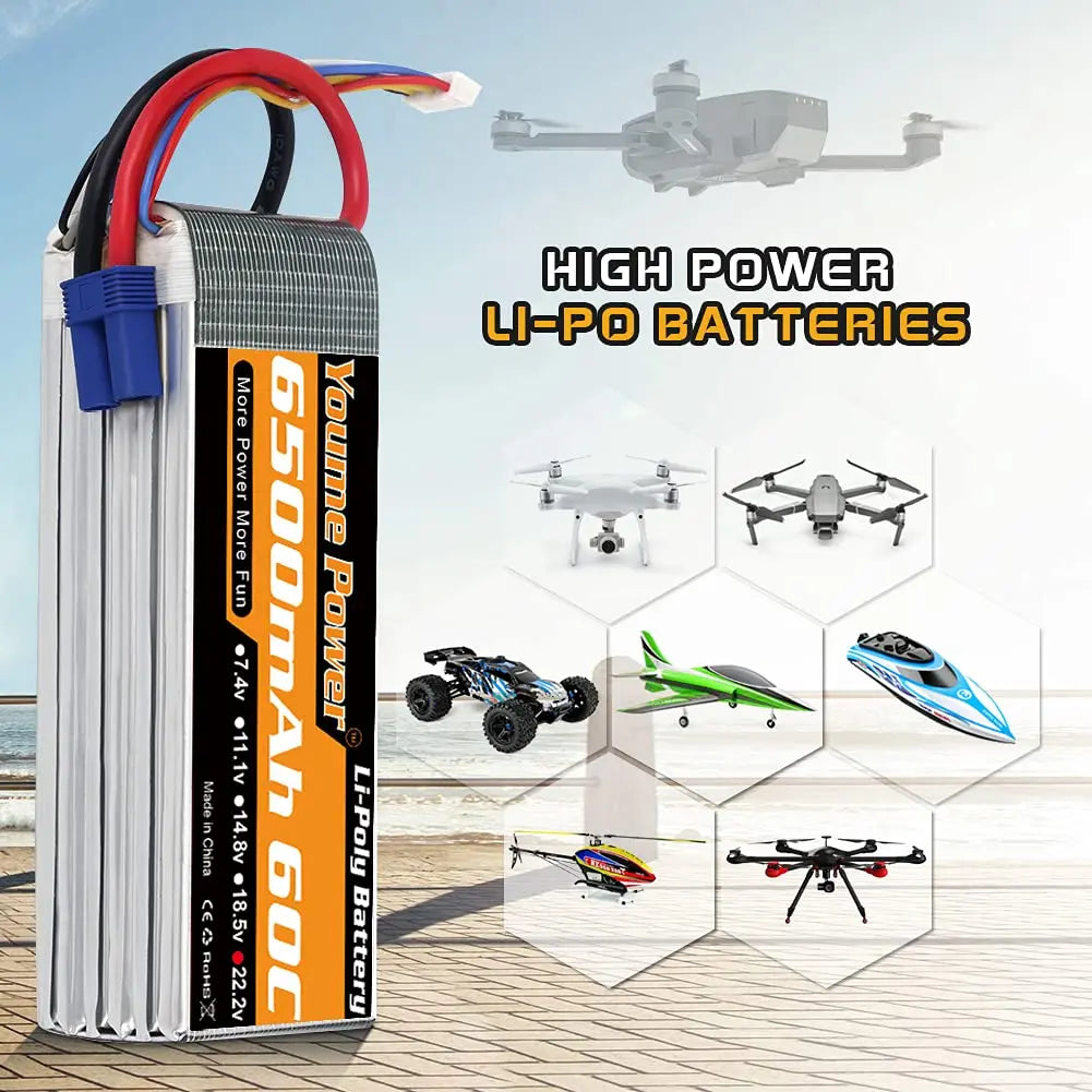 Youme 6S 22.2V 6500mah 5200mah RC Lipo Battery 22.2V XT60 XT90 EC5 RC Airplane Helicopters Car Boat Truck Parts