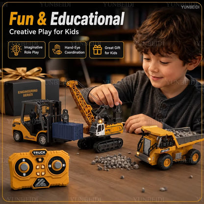 1:64 Remote Control and Alloy Truck Forklift with Trailer Worktop Mini Bluetooth RC Elevator Vehicle Children's Toy Holiday Gift