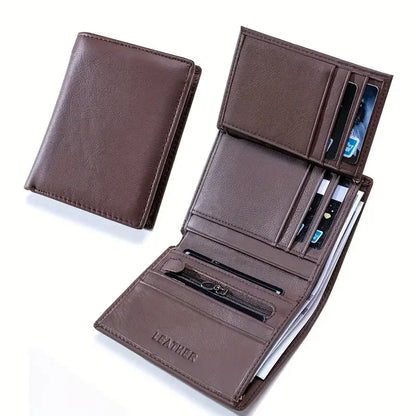 Mens Wallet Genuine Leather RFID Blocking Vintage Vertical Short Credit Card Holder Coin Purse Money Bag Slim Travel Gift