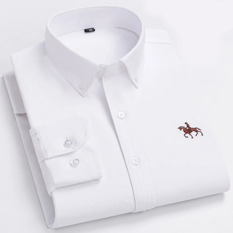 Basic Oxford Dress Shirt For Men Long Sleeve 100% Pure Cotton Solid  Casual Plaid Striped Social Business Male Regular-Fit S-6XL