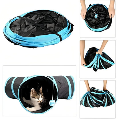 Foldable T-Shaped Large Cat Tunnel Interactive Play Toy Indoor Outdoor Pet Training Entertainment Accessory