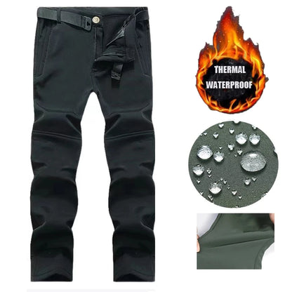 Men Winter Autumn Fleece Waterproof Cargo Pants Hiking Camping Softshell Climbing Casual Warm Tactical Military Combat Trousers