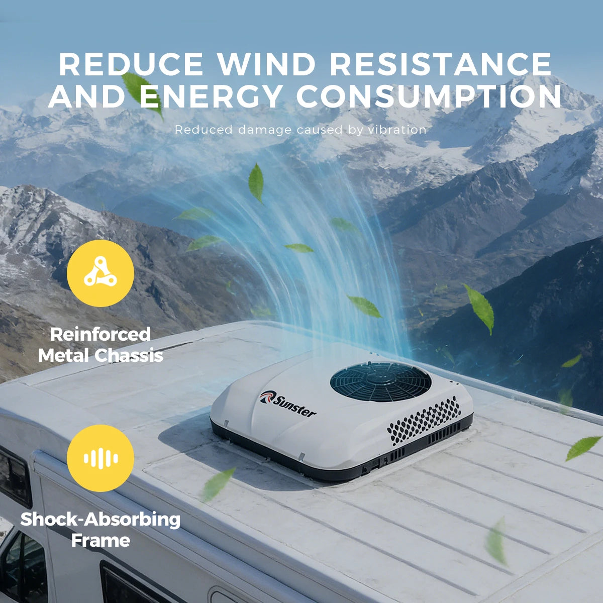 Sunster 12V/24V Fast Cooling Roof Air Conditioner Energy Conservation Rooftop Parking Air Conditioner For RV Truck Camper Van Caravans Motor Portable Air Conditioner