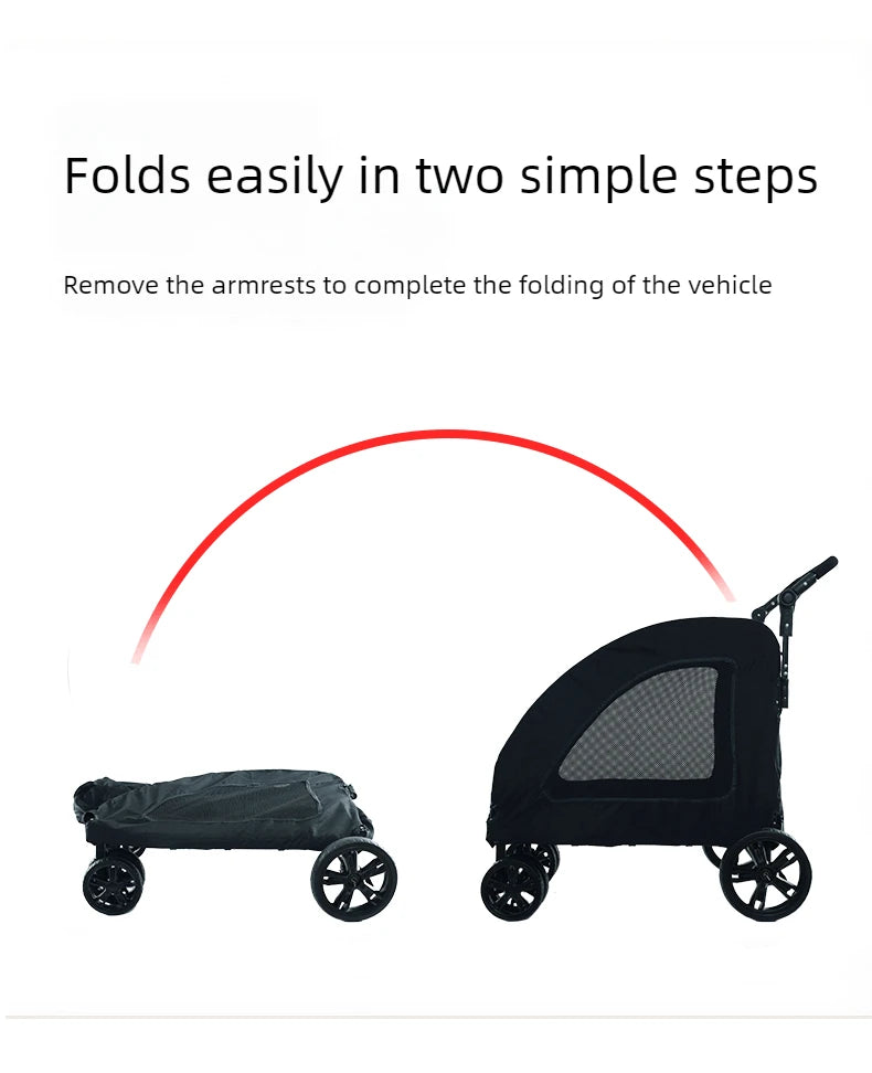 Large Dog Strollers Breathable Zipper Design Pet Cart Dogs Carrier Outdoor Travel Large Transportation Carts Adjustable Height