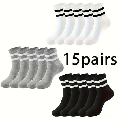 6/10/15/20 Pairs Men Socks Spring Autumn Casual Black White Striped Socks Breathable Mid Tube Sock High-quality Round Neck Socks