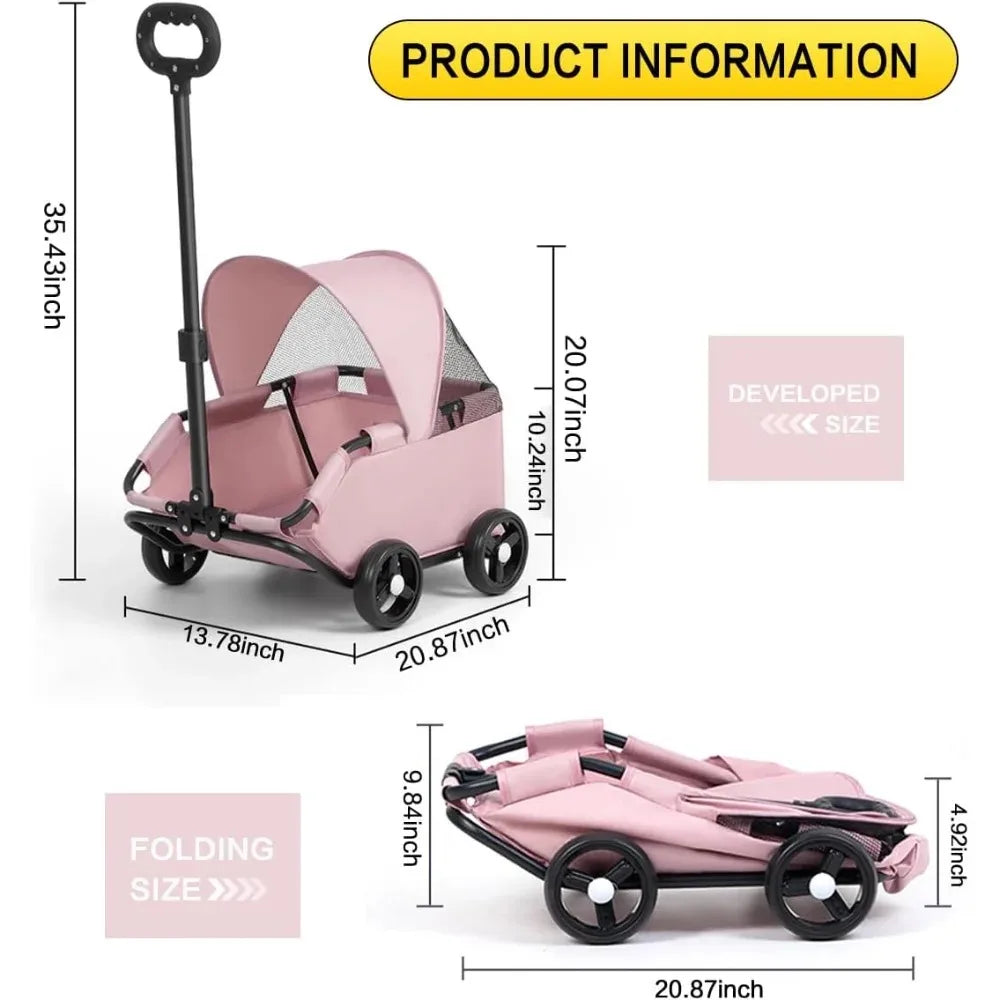 Foldable Dog Stroller 4 Wheel Pet Cart With Sun Cover For Travel Shopping Walking Playing For Small Dogs Cats Puppy Kittens