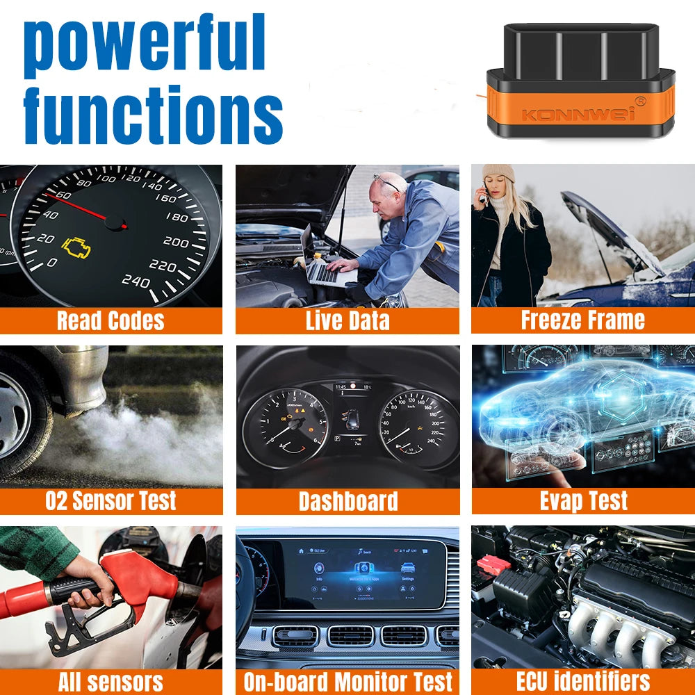 KONNWEI KW901 ELM327 V1.5 Bluetooth 5.0 For IOS Android OBD2 Scanner OBDII Auto Car Diagnostic Tools Code Reader PK Vgate