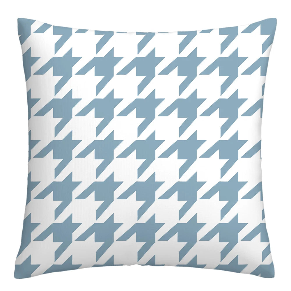 Lake blue white geometric linen pillowcase sofa cushion cover home decoration can be customized for you 40x40 45x45 50x50 60x60