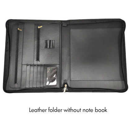 Leather Folder Zippered Closure Portfolio for Business IPad/Table and Card Interview Resume Binder