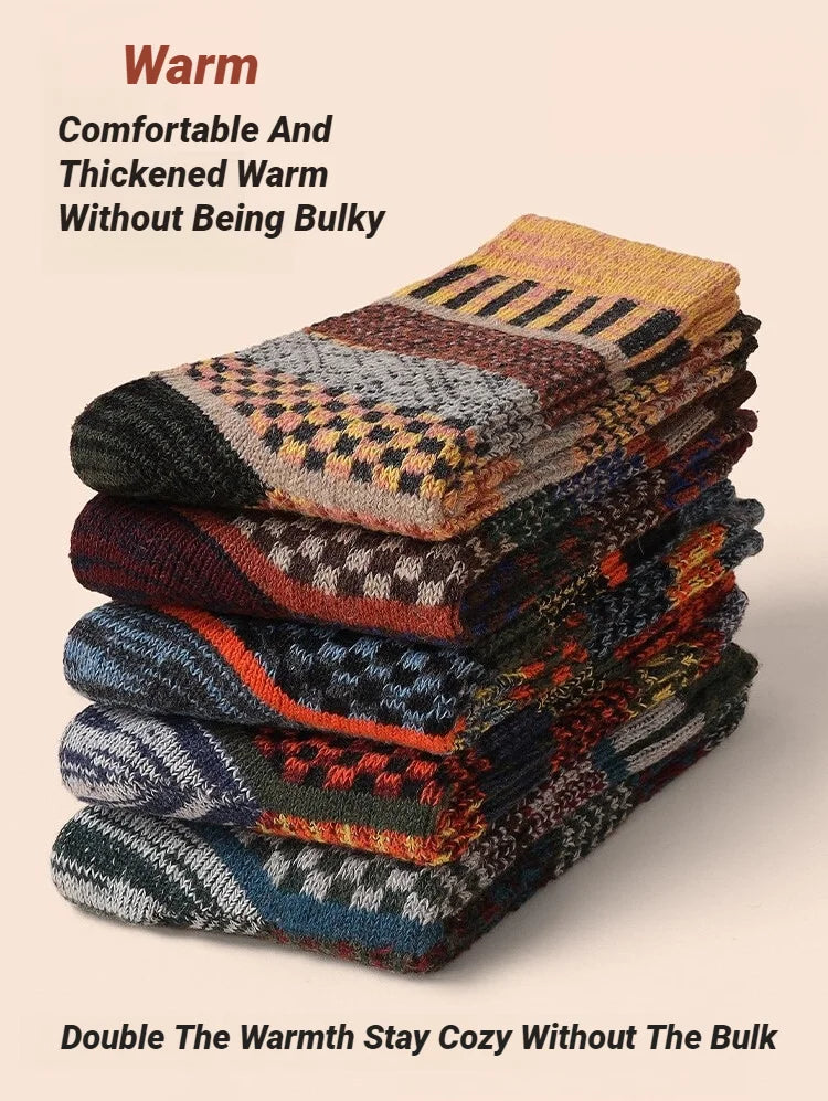5 Pairs Winter Men's Socks Thicken Sheep's Wool Socks Warm Men Retro Style Colorful Fashion Man Socks For Snow boots