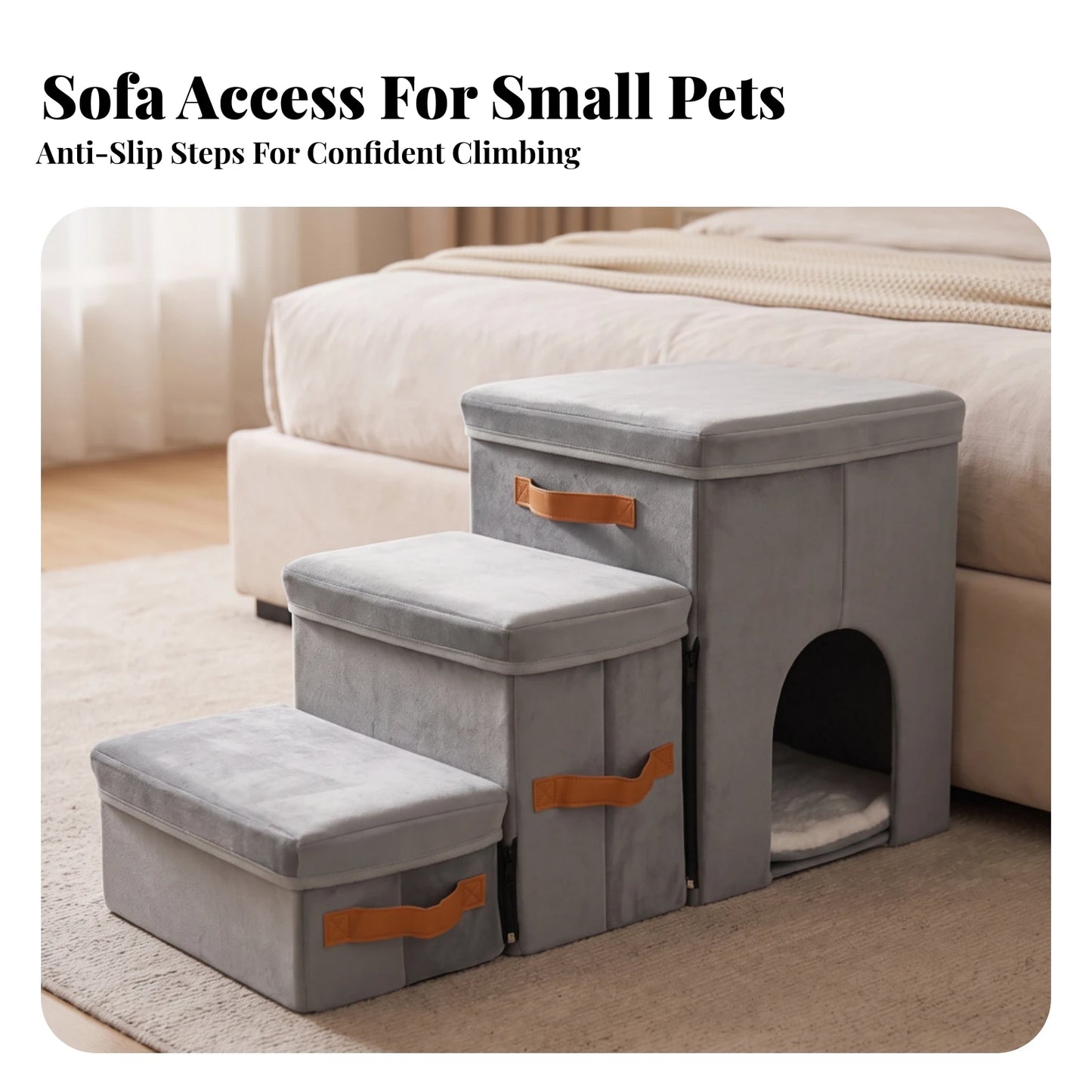 Pet Stairs with House Portable Pet Stairs with Storage Dog Steps with Storage Sturdy Furniture Cozy for Small Dogs, Sofa, Bed