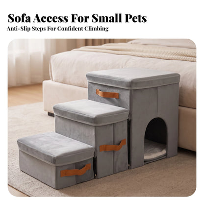 Pet Stairs with House Portable Pet Stairs with Storage Dog Steps with Storage Sturdy Furniture Cozy for Small Dogs, Sofa, Bed