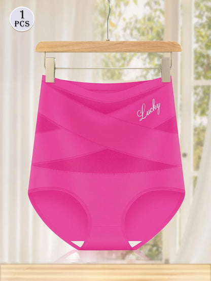 1pcs High Waisted Women's Panties Breathable Mesh Cross Tummy Cinching Ice Silk No Trace Triangle Panties Tummy Tuck Shape