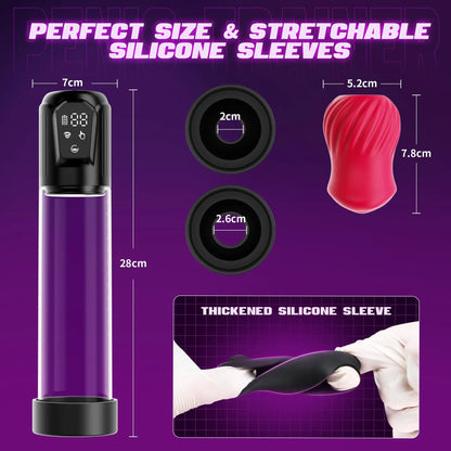 IPX7 Waterproof Electric Penis Pump for Enlargement Man Vacuum Pump Enlargement Extend Pump 4 Suction Levels 2 Silicone Sleeves
