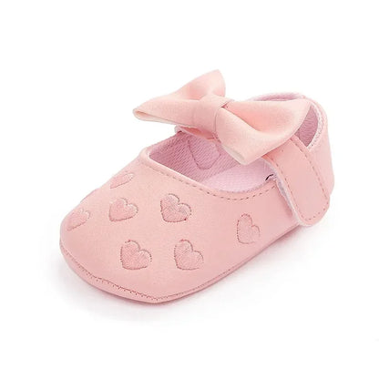 Baby Girls 0-18 Months Indoor First Walker Shoes Soft Cotton Sole Non-Slip Classic Embroidery Bowknot Hook & Loop Infant Booties