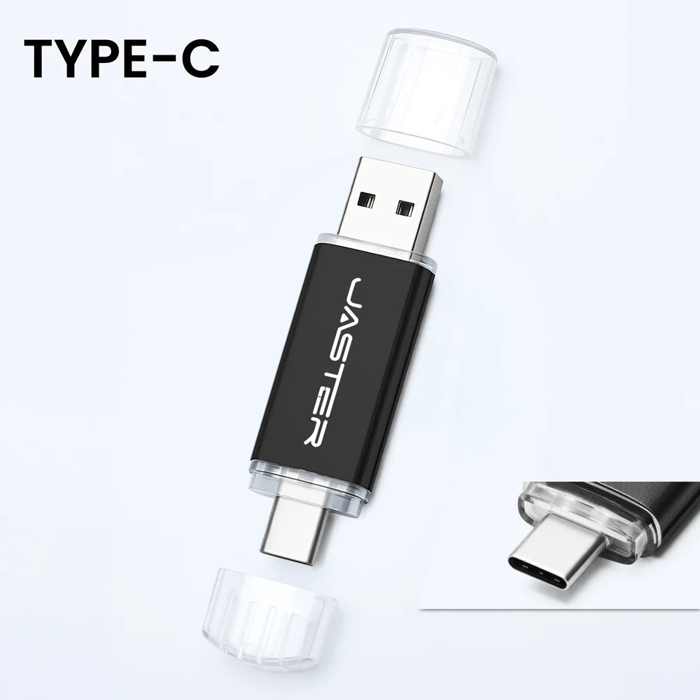 JASTER High Speed TYPE C 2in1 USB Flash Drive 64GB Metal Pen Drive Smart Phone Car TV 8GB Office Gift Memory Stick Fast Delivery