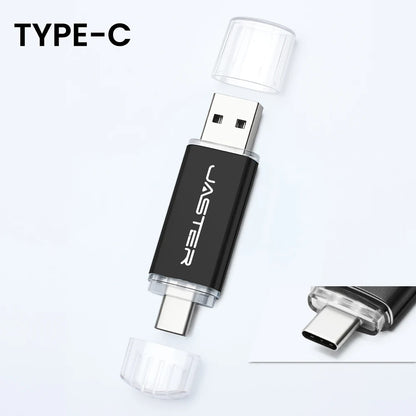 JASTER High Speed TYPE C 2in1 USB Flash Drive 64GB Metal Pen Drive Smart Phone Car TV 8GB Office Gift Memory Stick Fast Delivery