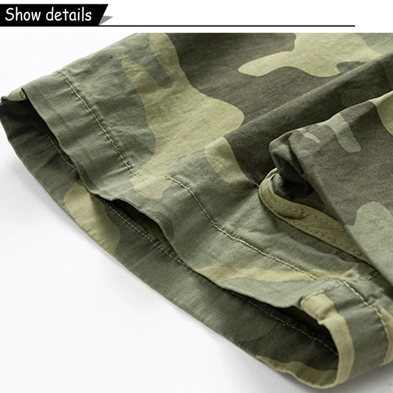 New Men Summer Outdoor Leisure Camouflage Comfortable Shorts Men Elastic Waist Loose Straight High-Quality Design Shorts Male