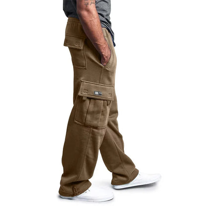 Autumn Winter Fashion Men's Casual Sports Pants Solid Color Multi-Pocket Straight Leg Trousers Loose Large Size Men Cargo Pants
