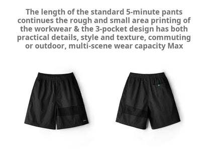 Maden Outdoor Patchwork Black Shorts Men's Lightweight Quick-Dry Breathable Shorts with Elastic Waist Straight Leg Sport Pants
