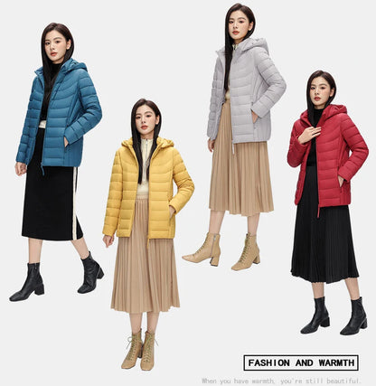 Women's plus Size M-6XL Hooded Puffer Jacket 90% Down Quilted Warm Coat Parka with Detachable Hat Winter Outerwear