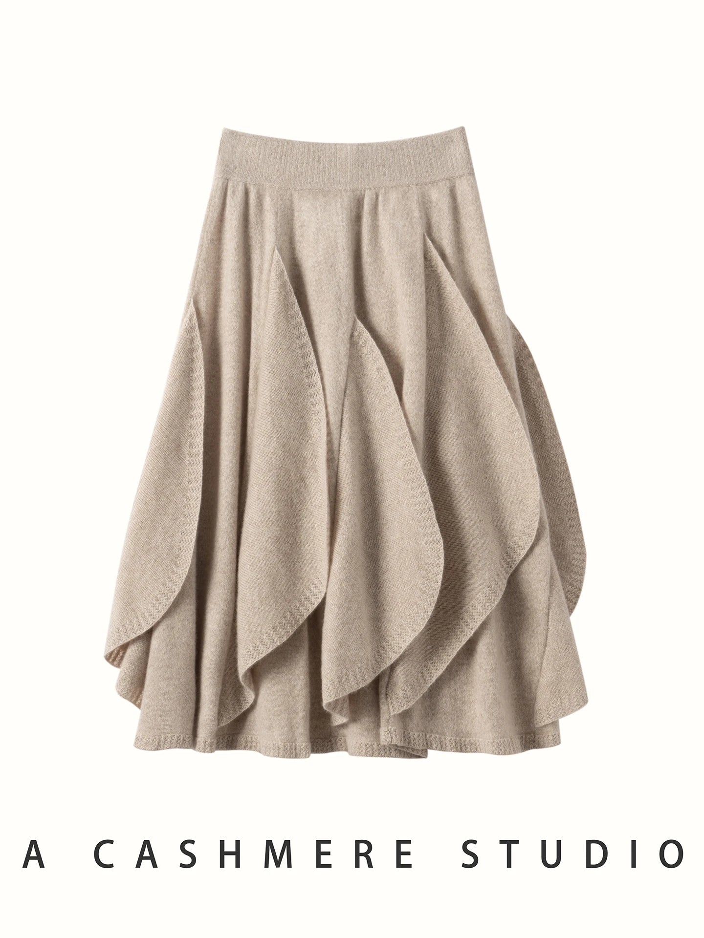 French 100% Pure Cashmere Skirt Ruffle Irregular A-line Soild Midi Sirt Autumn Winter Women Elegant Pleated  Knit Dress Fashion