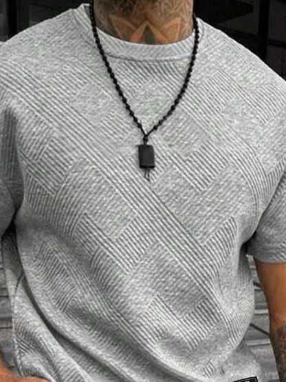 Men's Textured Letter Patched Round Neck Tee & Drawstring Shorts Two-Piece Set Regular Fit Casual Short Sleeve T shirt & Shorts
