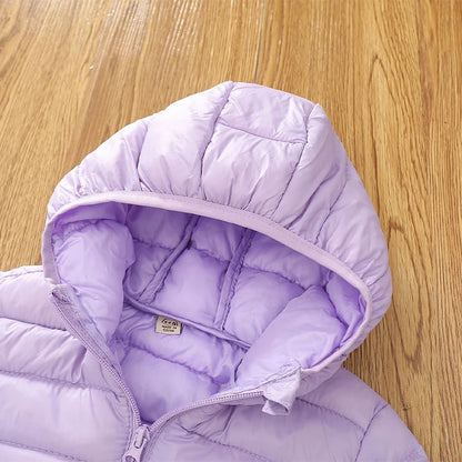 Autumn Children Lightweight Down Coat Winter Boys Girls Solid Hooded Outerwear For 4-10 Years Kids Cotton Clothes Warm Jacket